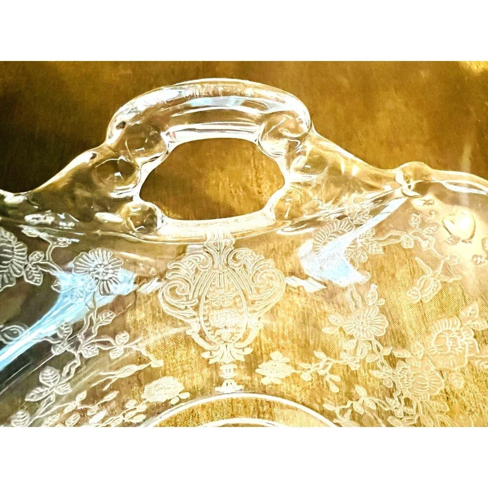 Vintage Cambridge Etched Glass Rosepoint Serving Bowl/candy Dish Handles